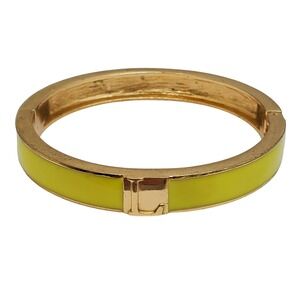 Lemon Yellow Enamel Clamper Initial L Bangle Gold Tone Bracelet Stacking Hinged